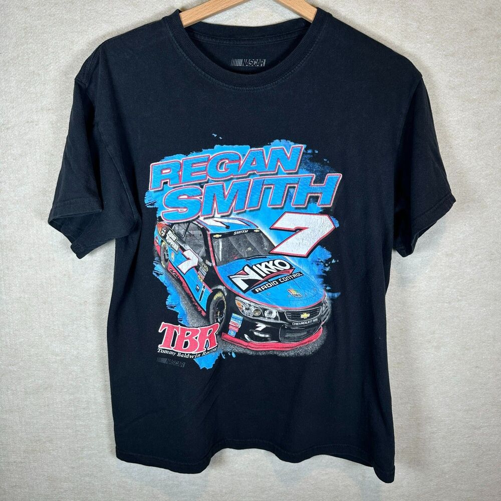 NASCAR T Shirt Mens Medium Navy Blue Regan Smith 7 TBR Nyko Racing Graphic Tee